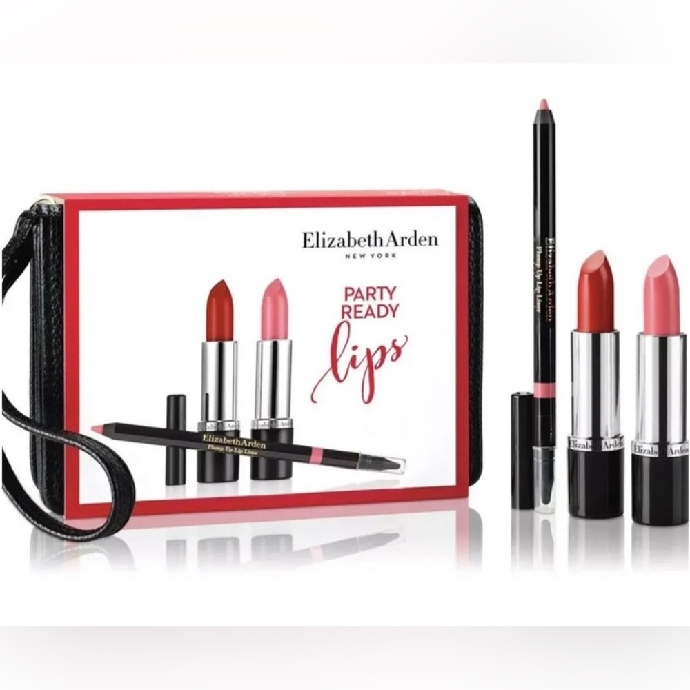 New Elizabeth Arden Party Ready Lips 2 Lipsticks/1 Lip Liner Compact Makeup Bag